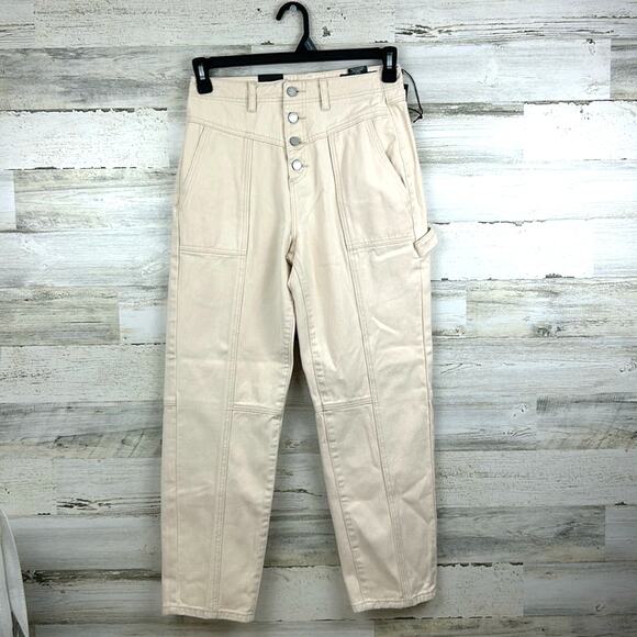 Blank NYC Free People Women’s 27 Cream High Rise Button Fly Tapered Jeans NWT - Picture 2 of 9